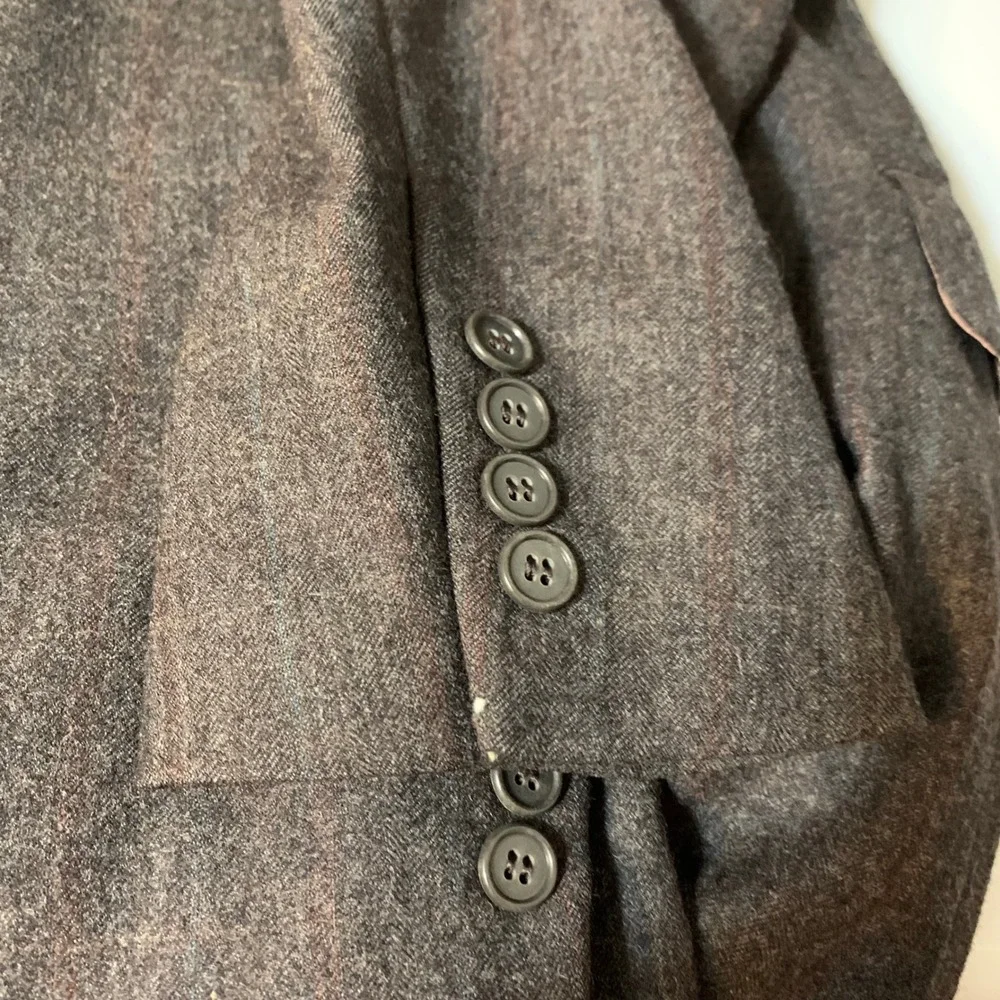 Vintage Oscar de la Renta Blazer 44R Brown Wool Pinstripe Two Button Sport Coat